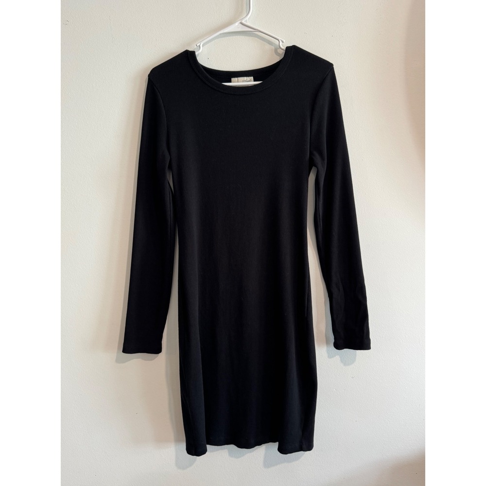 Universal Thread Ribbed Long Sleeve Mini Dress Womens Medium Black Crew Neck
